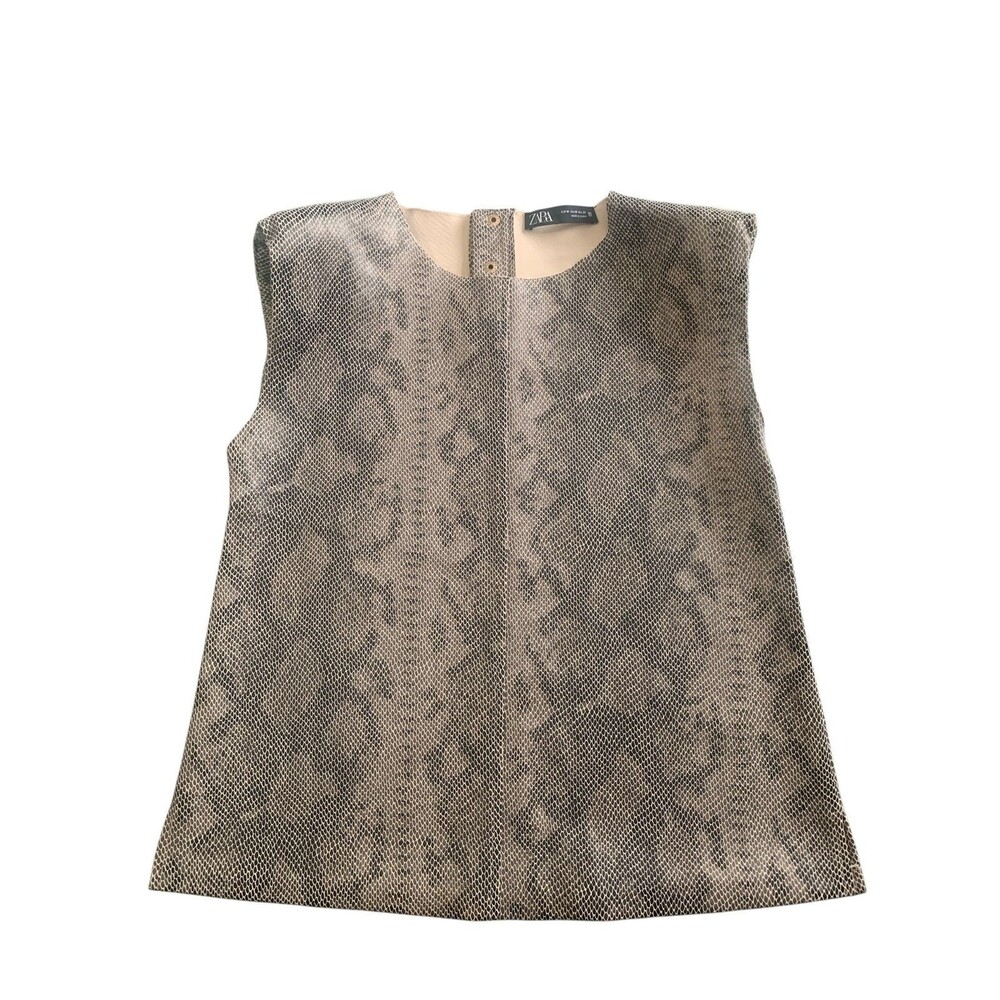 Zara Women’s Snakeskin Print Sleeveless Top Size Medium Brown Tan Animal Pattern